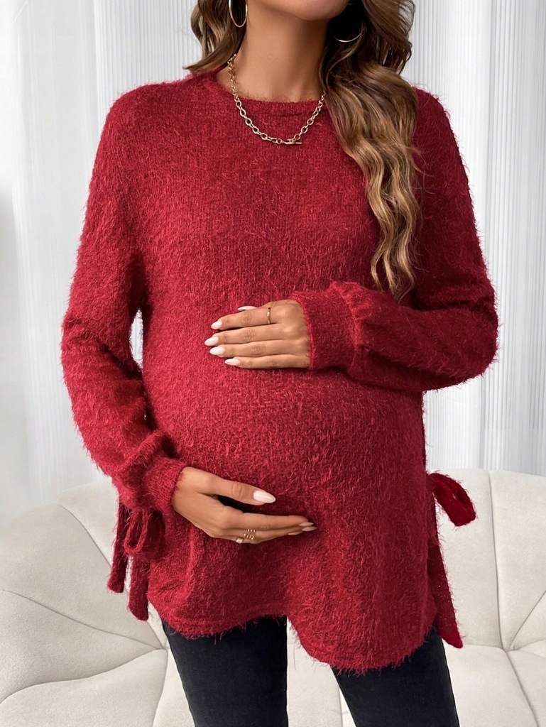 SHEIN MATERNITY SWETER DAMSKI CZERWONY Z WIĄZANIEM XXL 345