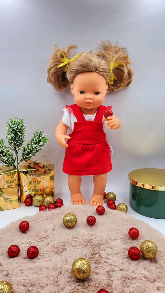 Miniland 38 świąteczna sukienka dla lalki Minikane 34 ubranka dla lalek