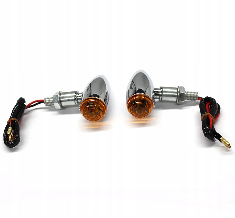 2x Sygnalizatory Kierunkowskazy Chromowane Bullet Retro 12V Uniwersalne