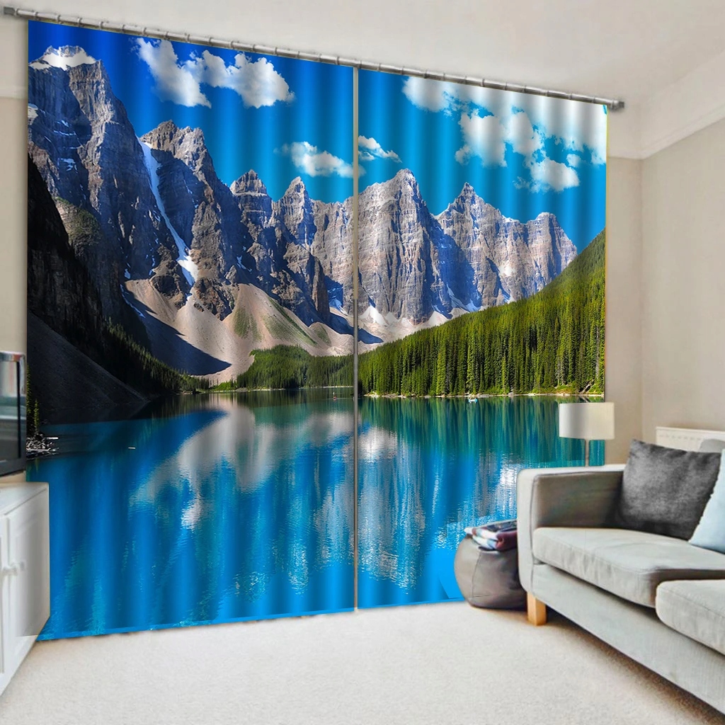 Photo blue landscape curtains Home Decoration Blac