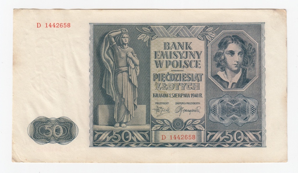 3. Banknot 50 zł 1941, st. 2