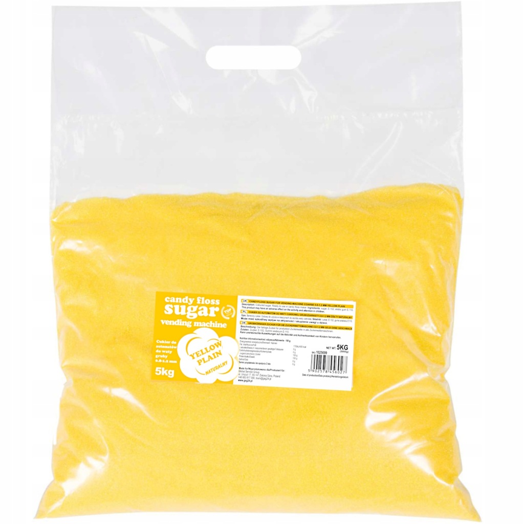 Cukier do automatu do waty cukrowej granulacja 0.8-1.2mm smak naturalny ŻÓŁ