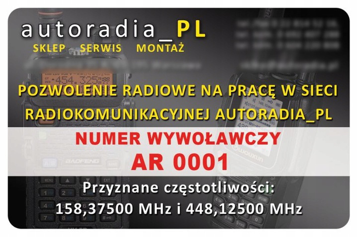 Pozwolenie Radiowe do Baofeng UV-5R UV-82 Wouxun