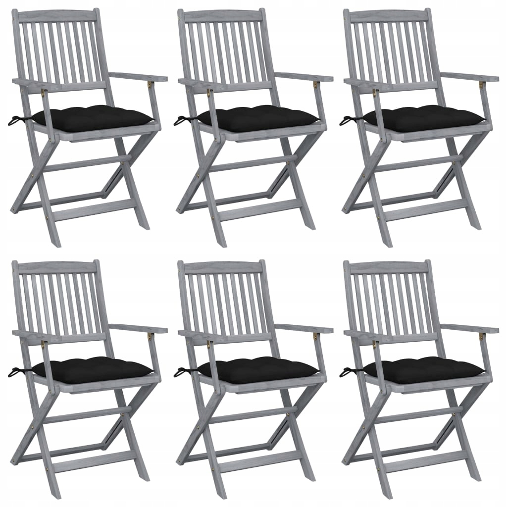 Składane krzesła ogrodowe, 6 szt., z poduszkami, a