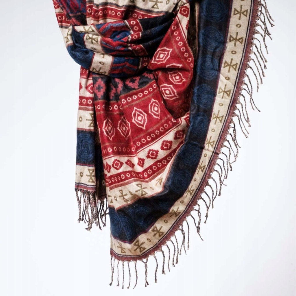 Szal ETHNO 07 czerwień z granatem