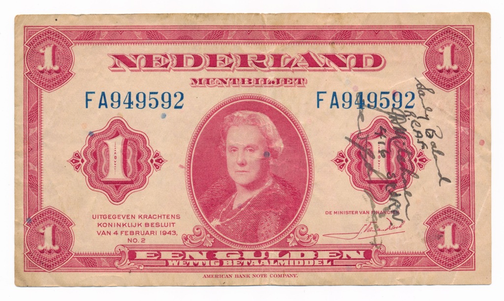 Holandia, 1 gulden 1943, st. 3