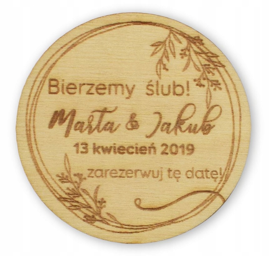 Save the date, drewniany magnes