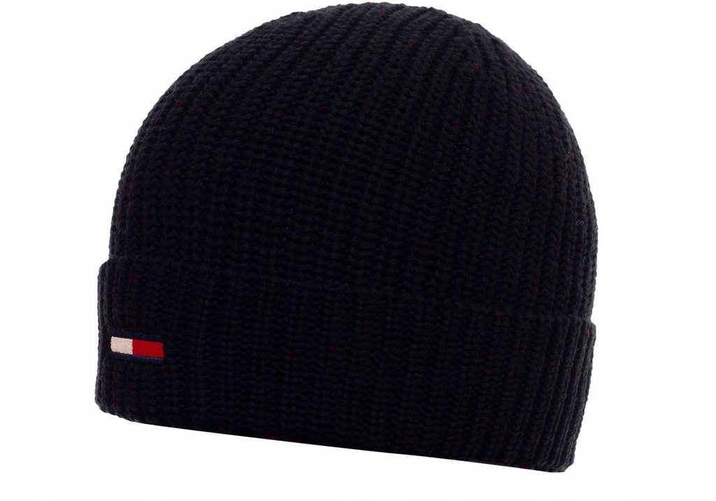 TOMMY HILFIGER CZAPKA ZIMOWA FLAG RIB BEANIE BLACK