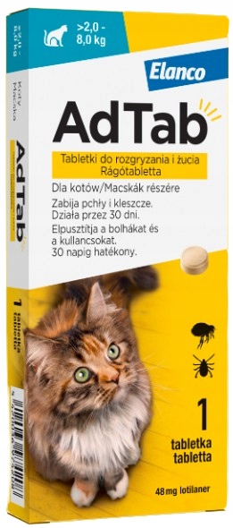 ADTAB CAT tabletka na pchły i kleszcze dla kota 2-8 kg 48mg x 1 tab.