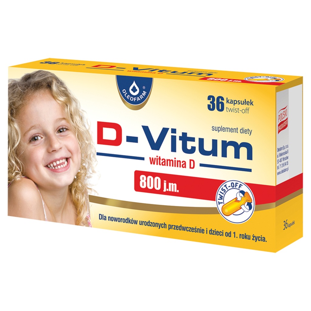 D-Vitum 800 j.m. WITAMINA D dla dzieci 36 kapsułek data ważności 31.05.2024