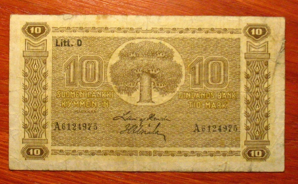 Finlandia 10 Marek 1939 r. z obiegu