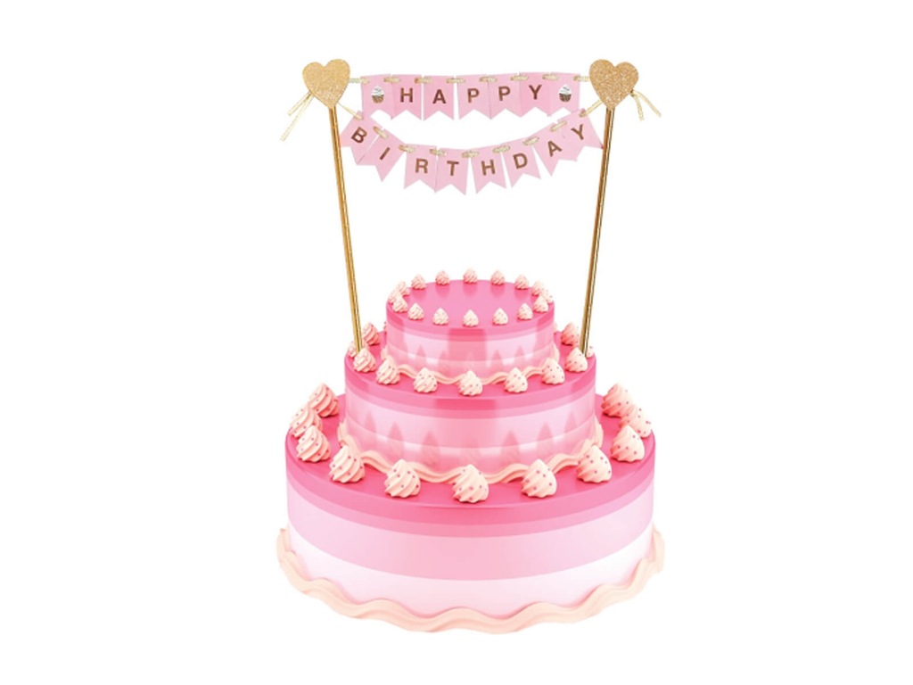 Topper na tort Happy Birthday różowy 25 cm