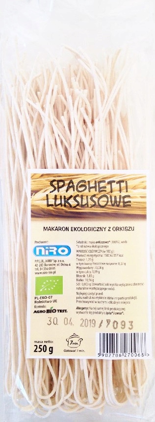 Makaron orkiszowy BIO spaghetti luksusowe 250gNIRO