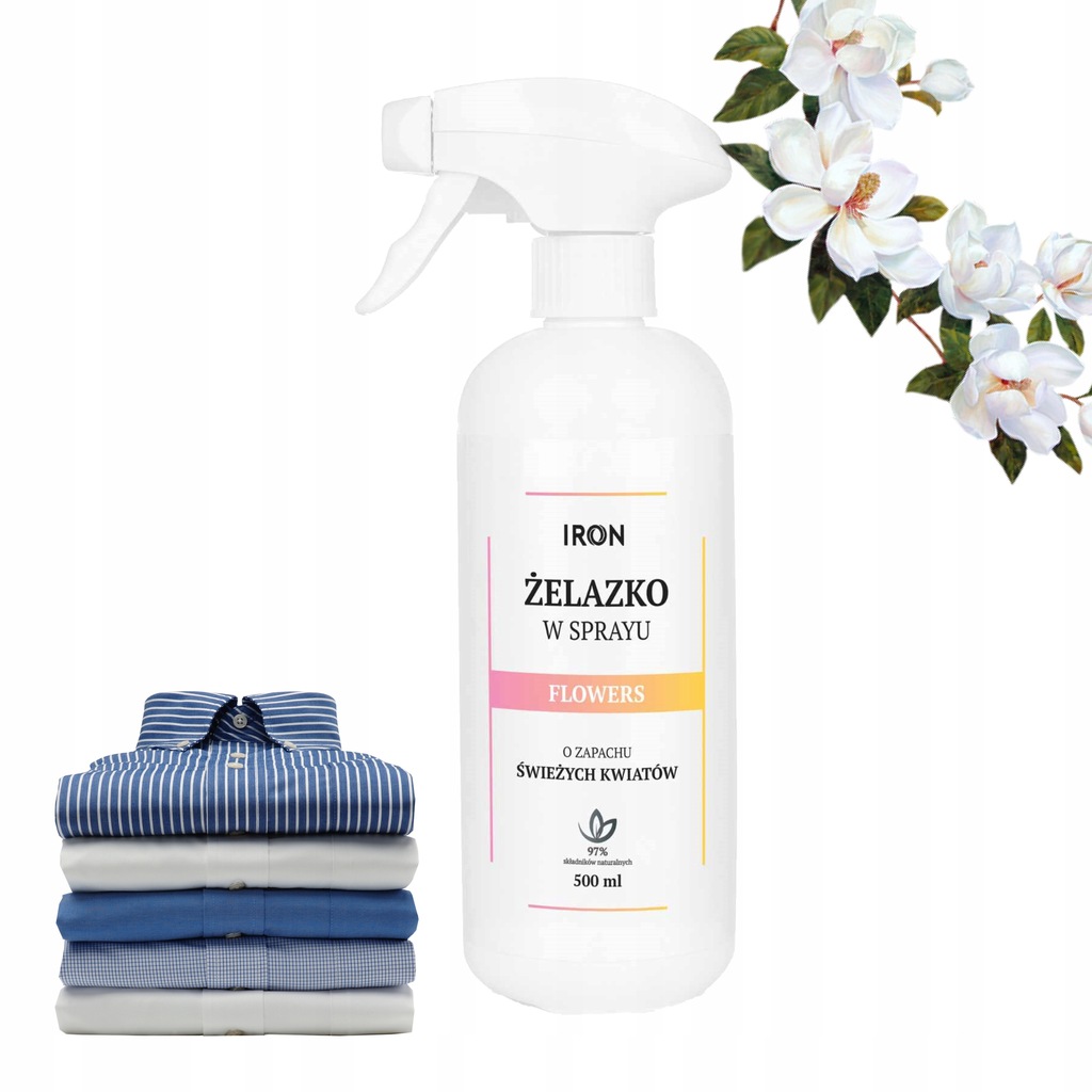 IRON ŻELAZKO W SPRAYU WYGŁADZA ZAGNIECENIA ZAPACH ŚWIEŻE KWIATY 0,5L
