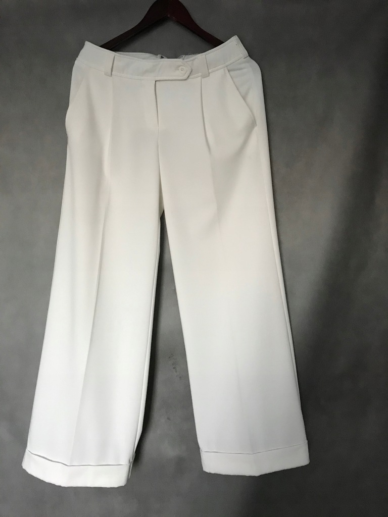 Spodnie, eleganckie białe szerokie nogawki praca
