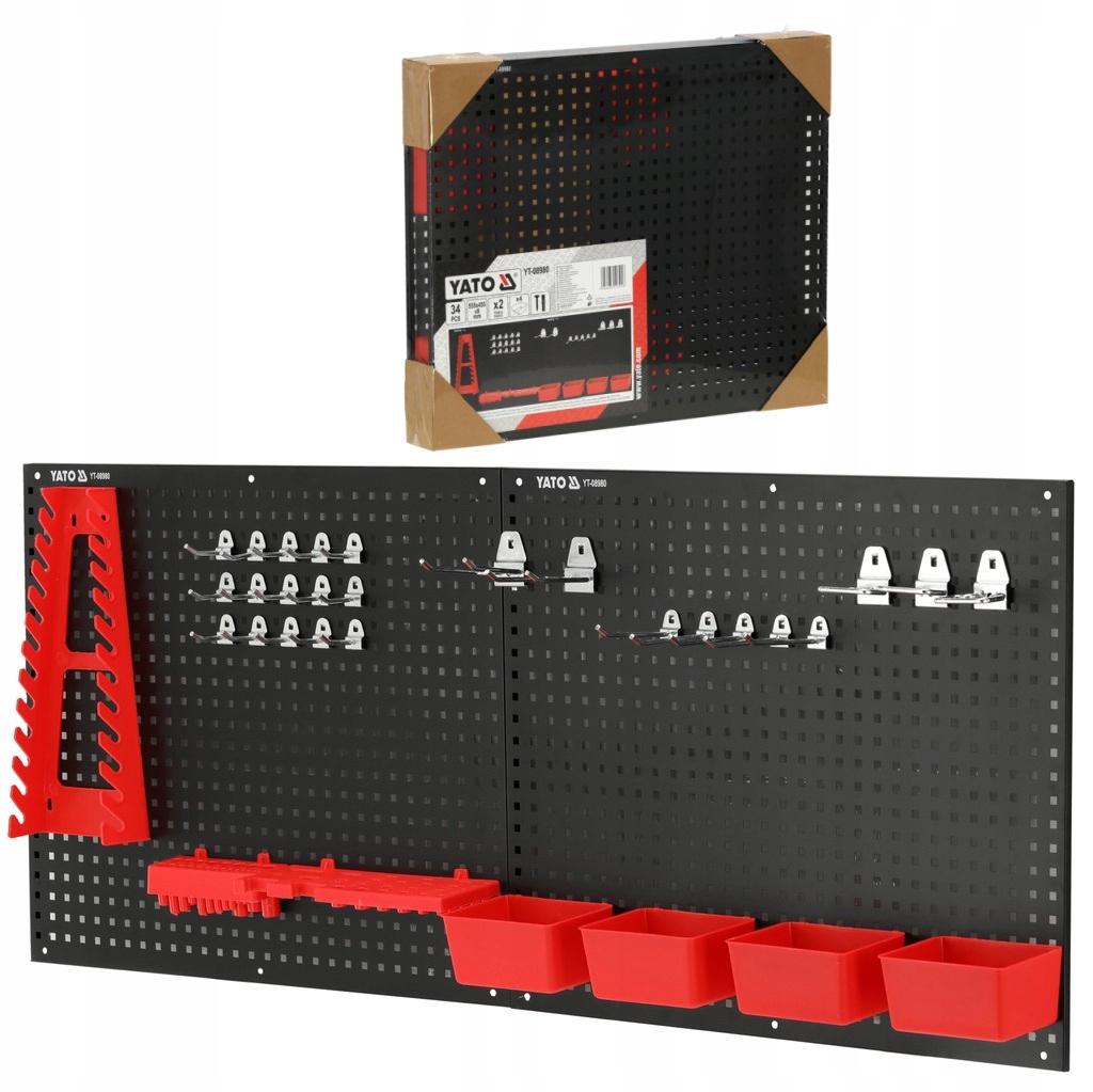 METALOWA TABLICA NARZĘDZIOWA Z POJEMNIKAMI I UCHWYTAMI 34EL ZESTAW YT-08980
