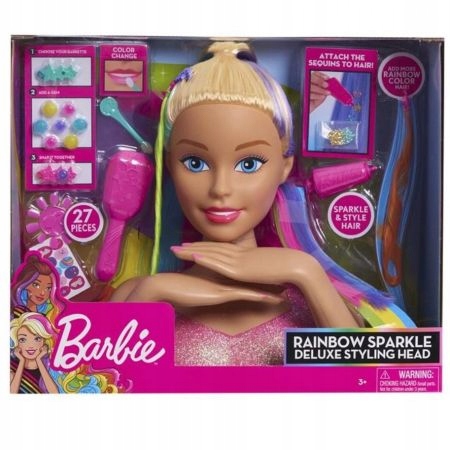 Barbie Deluxe głowa do stylizacji tęczowe włosy
