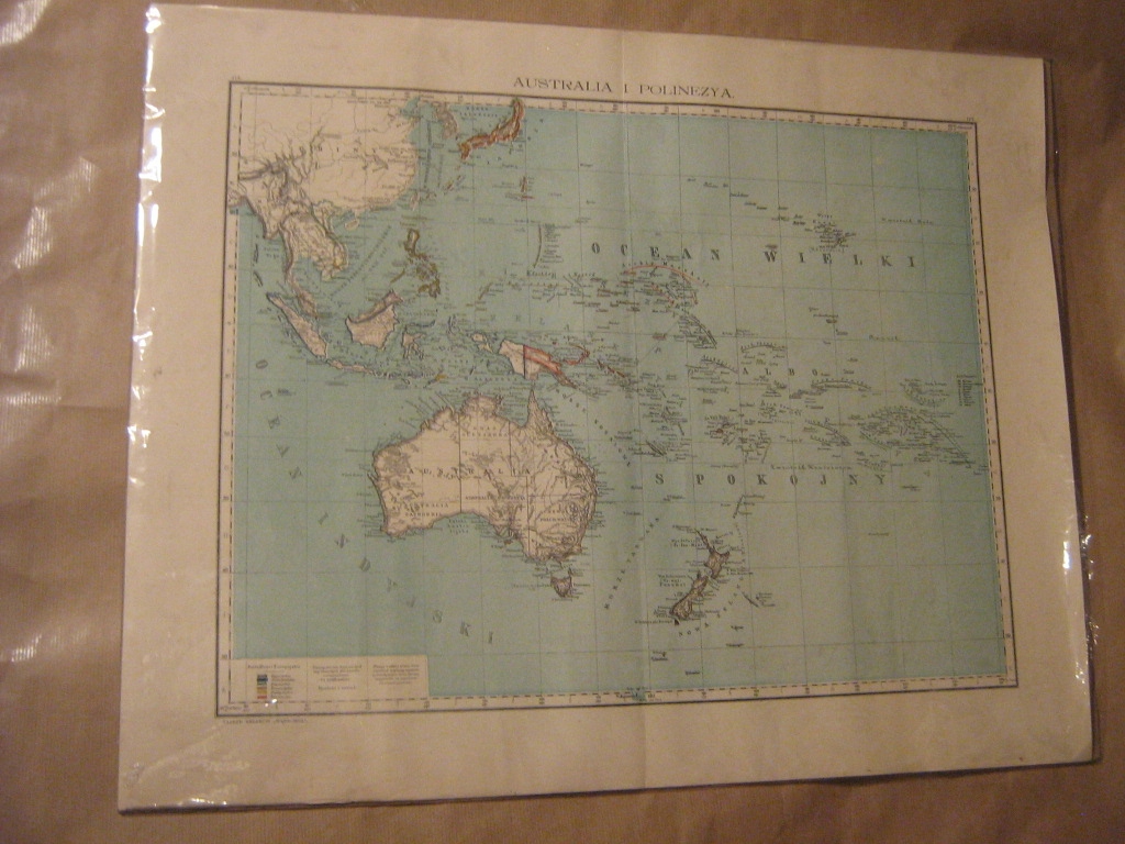 Duża mapa - AUSTRALIA Polinezja Chiny Japonia 1900