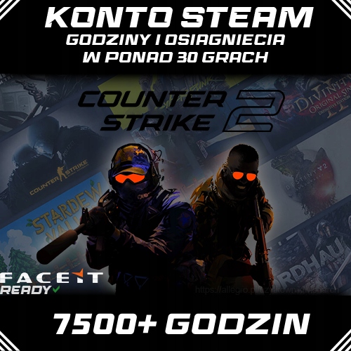 KONTO STEAM CS:GO CS2 7500+ GODZIN W GRACH OSIĄGNIĘCIA
