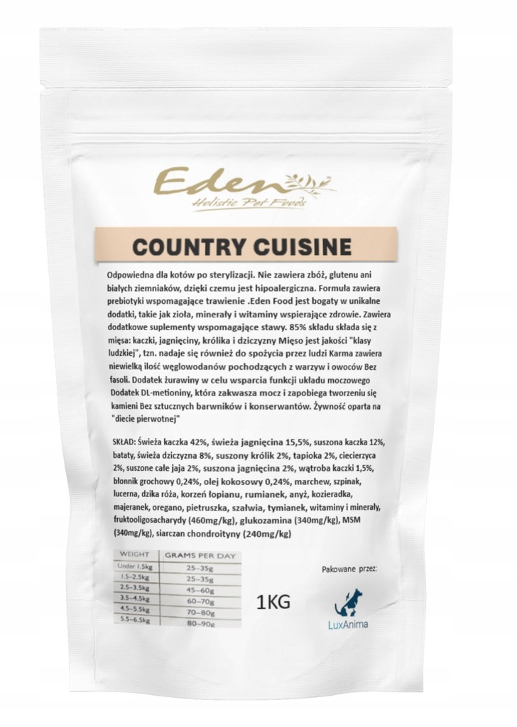 EDEN COUNTRY CUISINE KOT PO STERYLIZACJI SUCHA KARMA 1KG NA WAGĘ