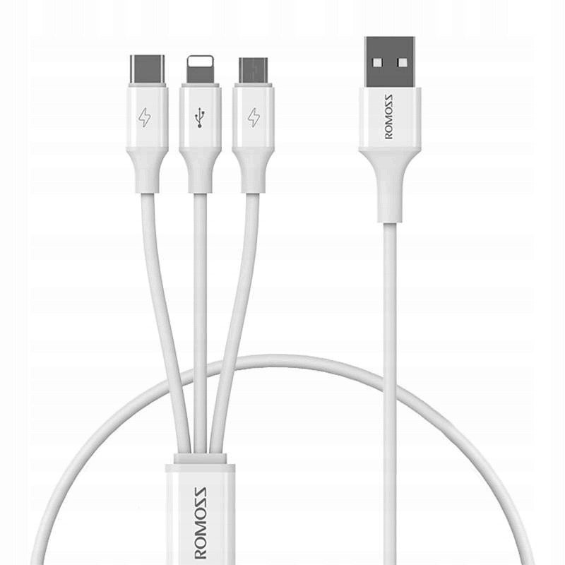 Kabel USB 3w1 USB-C / Lightning / Micro 3.5A 1.2m (biały)