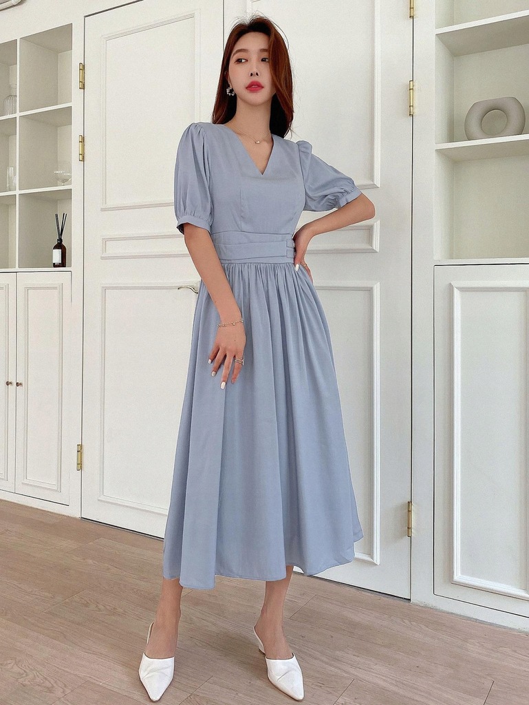 R17OO13 SUKIENKA BRUDNY NIEBIESKI MIDI DAZY XL - 13334694855