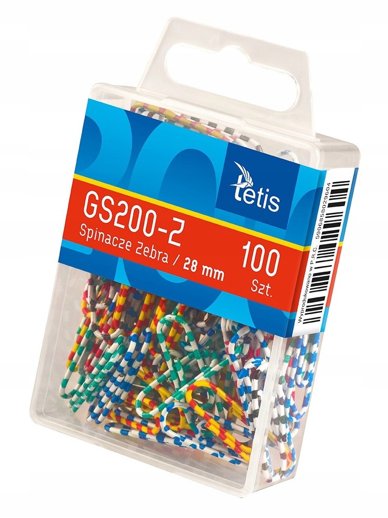 Spinacze TETIS GS200-Z 28mm kolorowe zebra 100szt.