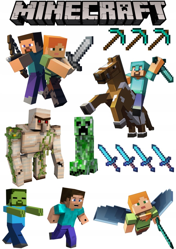 Opłatek na Tort MINECRAFT POSTACIE Wydruk Cukrowy Dekoracja na Urodziny