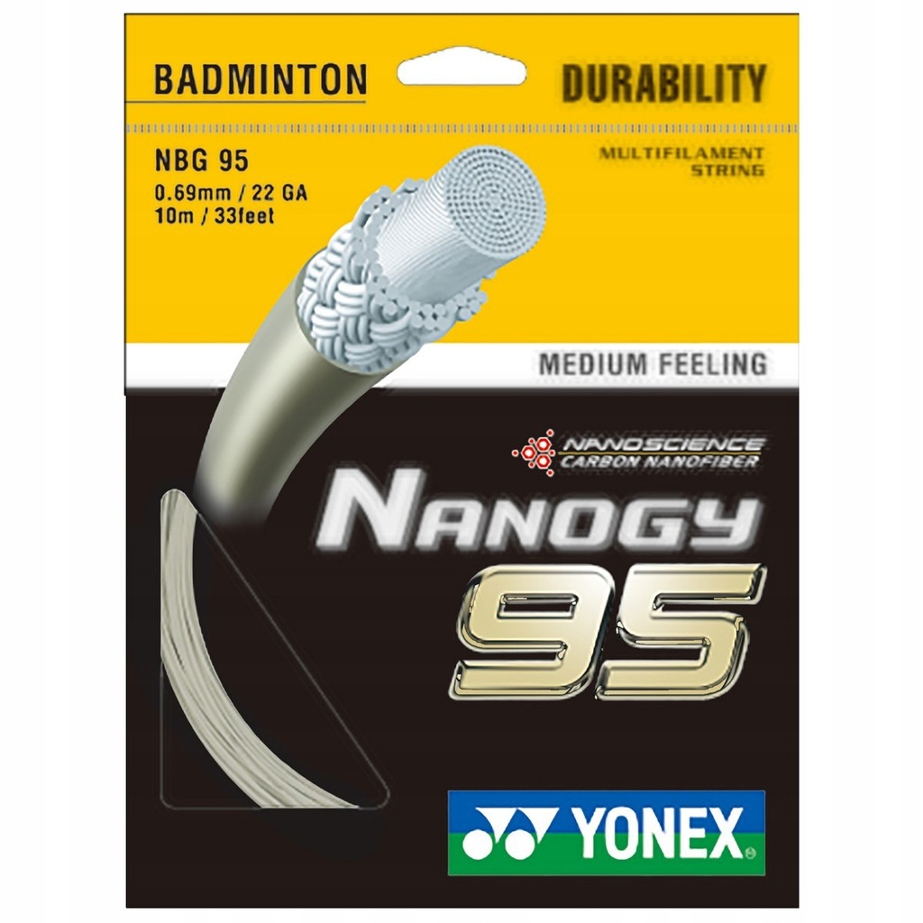 Naciąg badmintonowy Yonex Nanogy 95 set. 10 m. 0,69 mm. silver grey