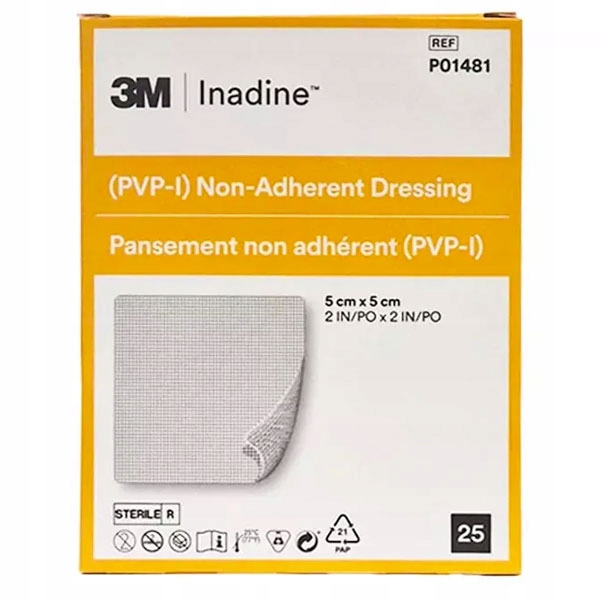 3M Inadine opatrunek nieprzywierający (PVP-I) 5 cm x 5 cm 25 sztuk