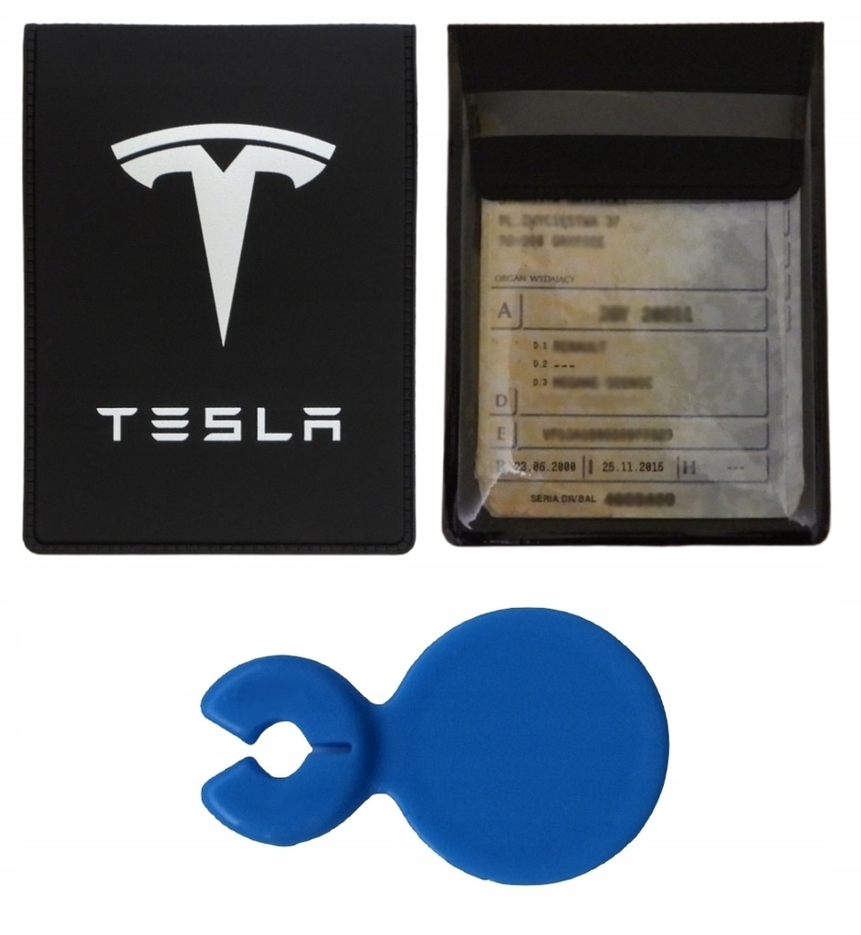 BRELOCZEK DO KLUCZY + ETUI NA DOWÓD REJESTRACYJNY Z LOGO TESLA 3 S X Y