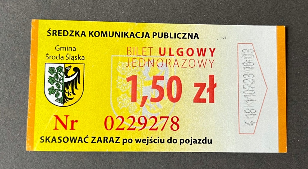 Bilet autobus, komunikacja miejska Środa Śląska, nowy wzór 1