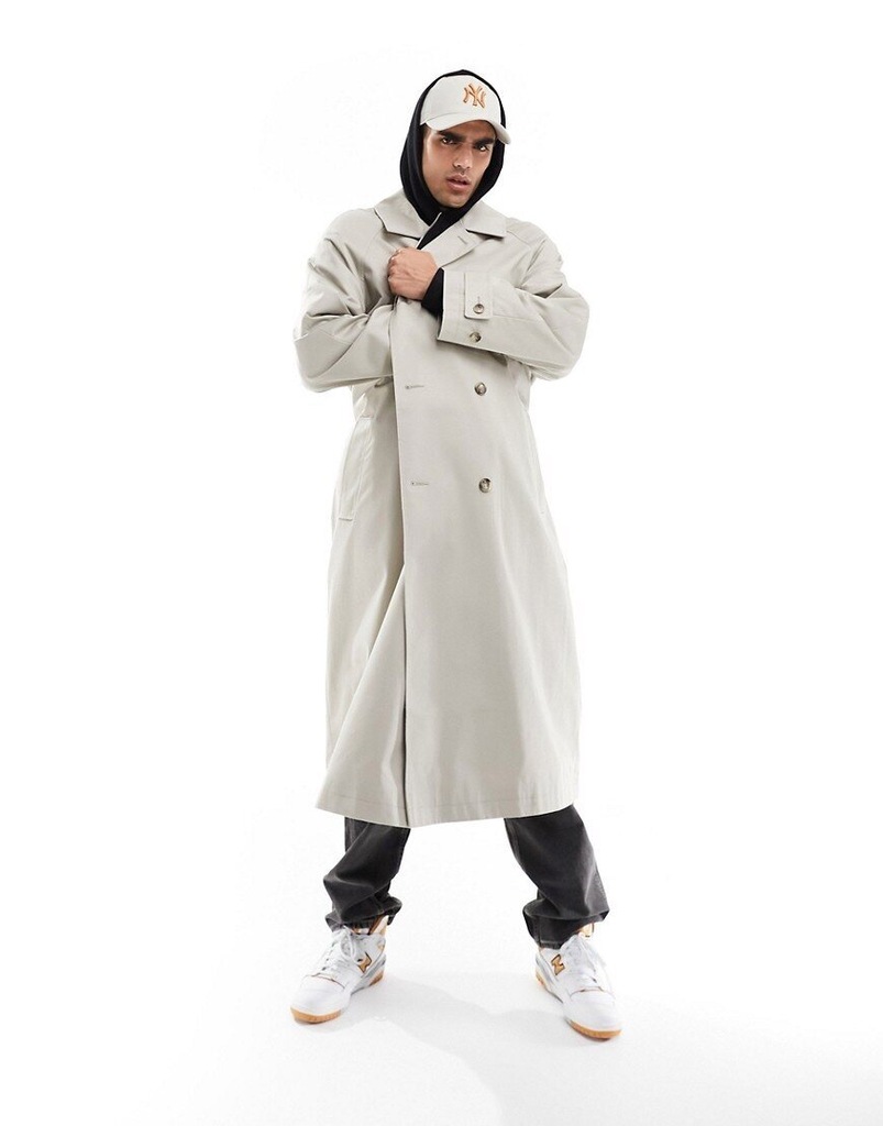 lux męski Kamiennobeżowy trencz oversize S
