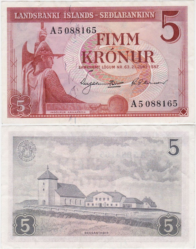 Islandia, 5 Kronur L. 21.06.1957 Pick 37b