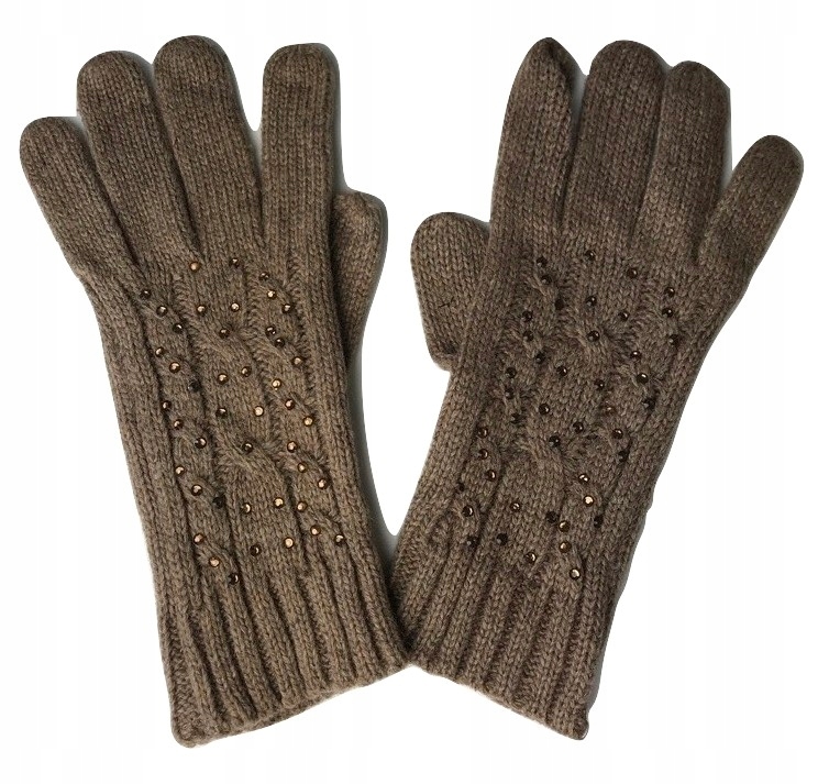 rękawiczki zimowe brązowe cyrkonie ciepłe