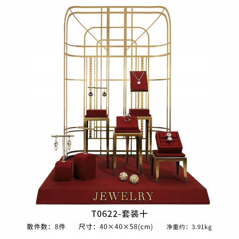 Jewelry display stand wine red jewelry props high-end metal necklace ring