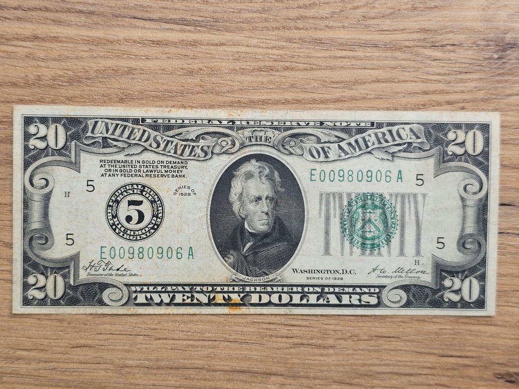 20 dolarów USA 1928 Richmond Numeric 5 rzadki POLECAM