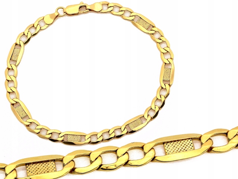 Złota bransoletka figaro 585 klasyczny błyszczący splot 22cm na prezent 14k