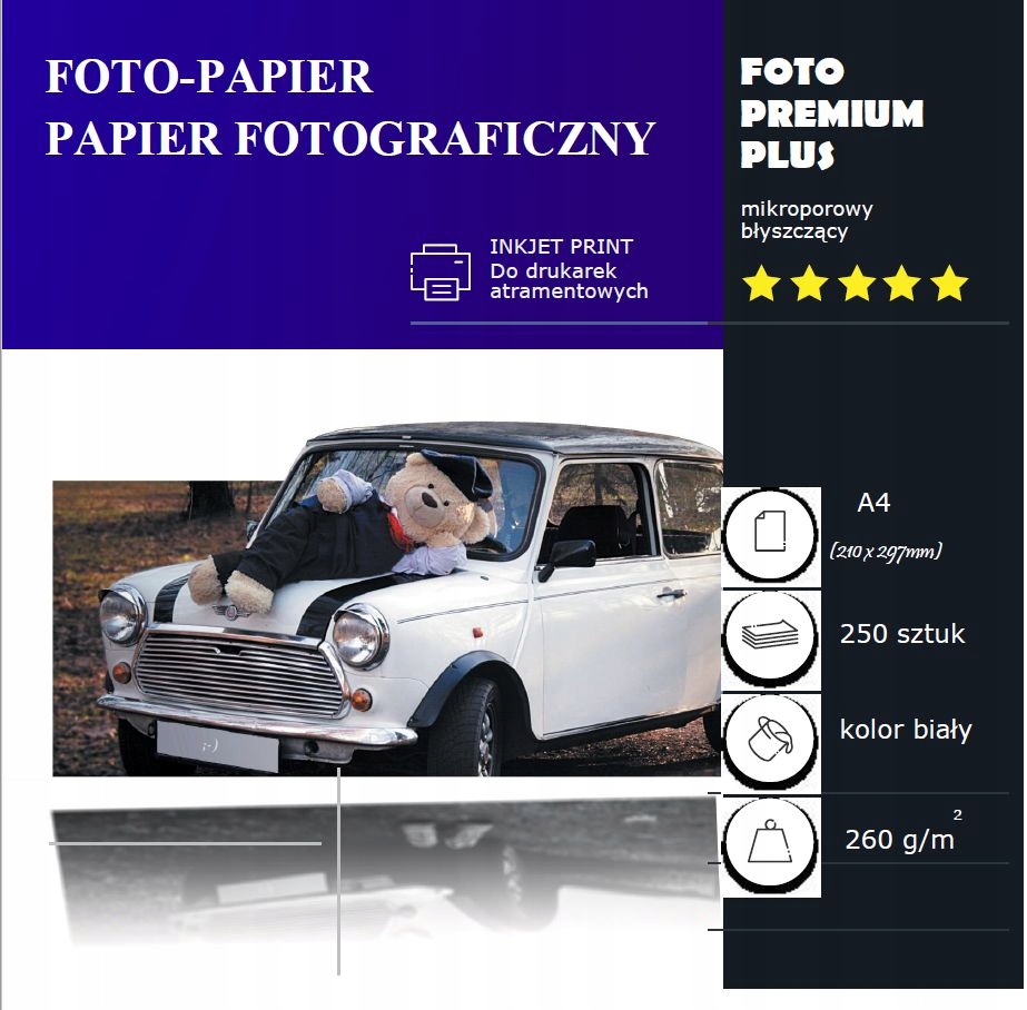 PAPIER FOTOGRAFICZNY BŁYSZCZĄCY A4 260 g/m2 250szt