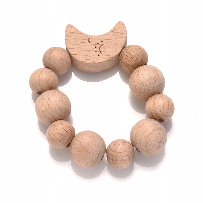 Baby Beech Wood Pacifier Clip Hand Ring Set Wooden Round Bead Soother