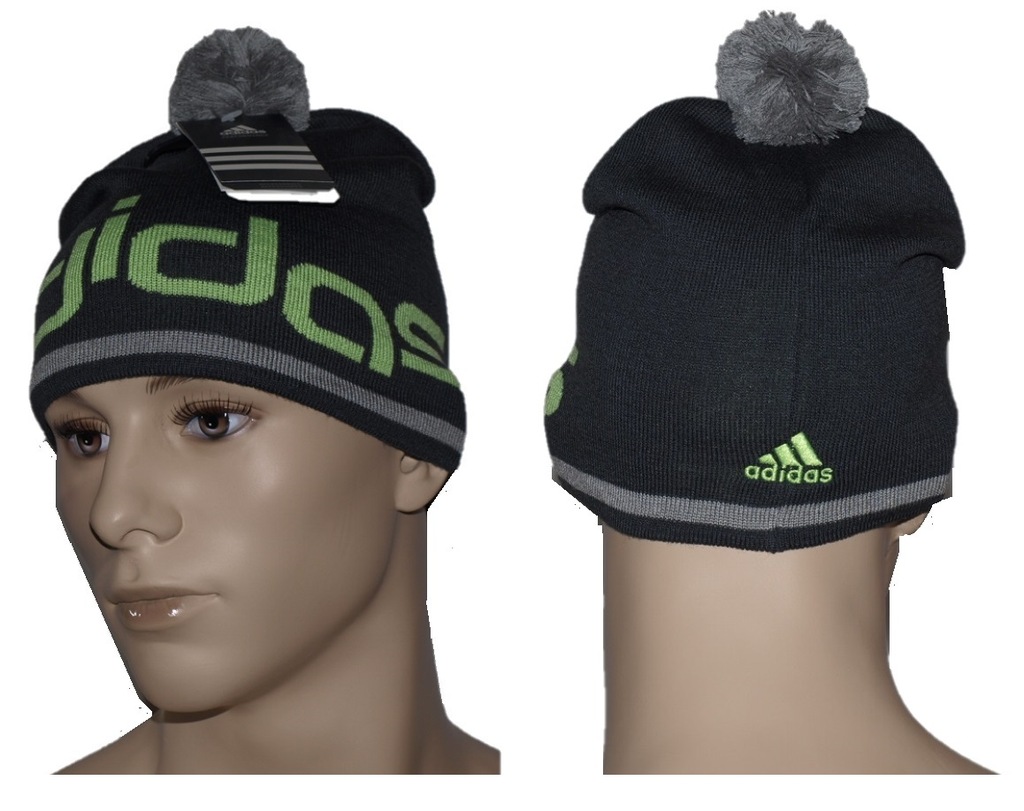 Czapka męska zimowa z pomponem adidas Sport Styl szaro zielona