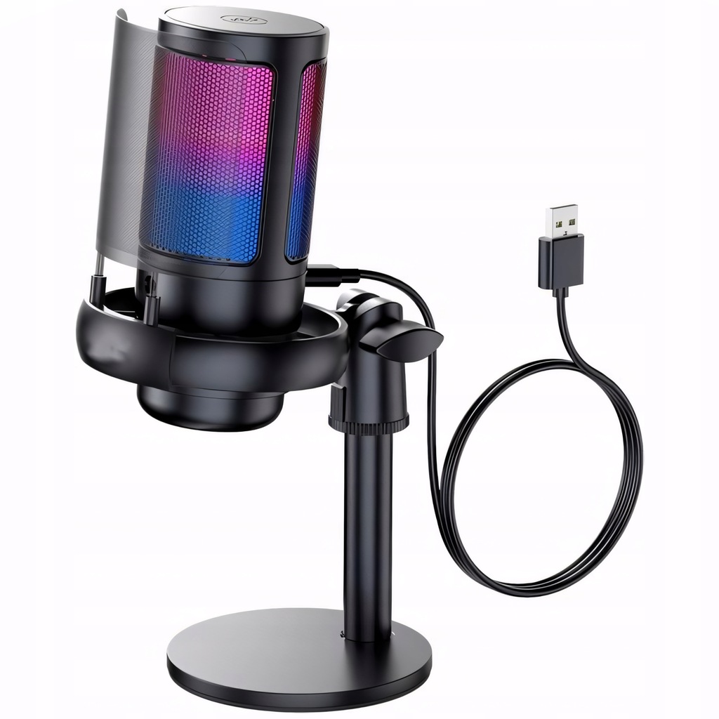 GAMINGOWY MIKROFON USB DO KOMPUTERA POP-FILTER POJEMNOŚCIOWY FUNKCJA WYCISZ