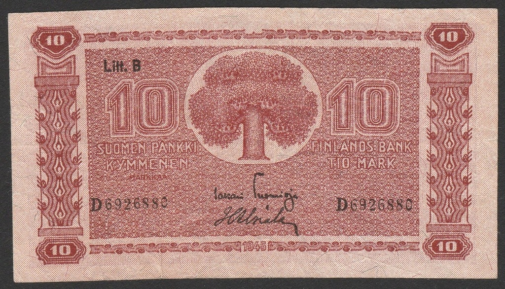 Finlandia - 10 markkaa - 1945 rok