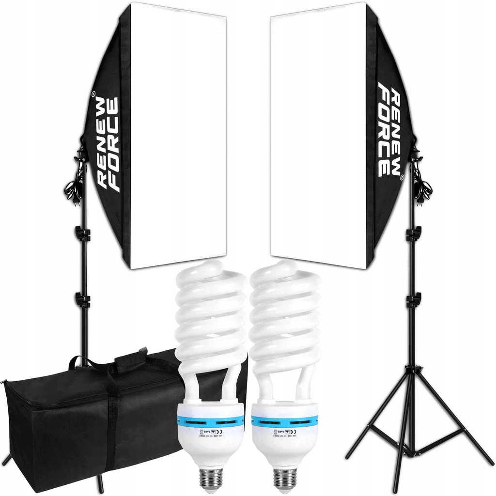 SOFTBOX LAMPA DO FOTOGRAFII ZDJĘĆ STATYW 2M STUDYJNY 50x70 2 szt ŻARÓWKI