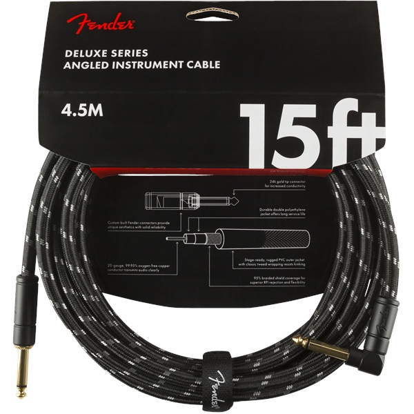 Kabel J-J 4,5m Fender Deluxe Series Tweed Blk Kąt