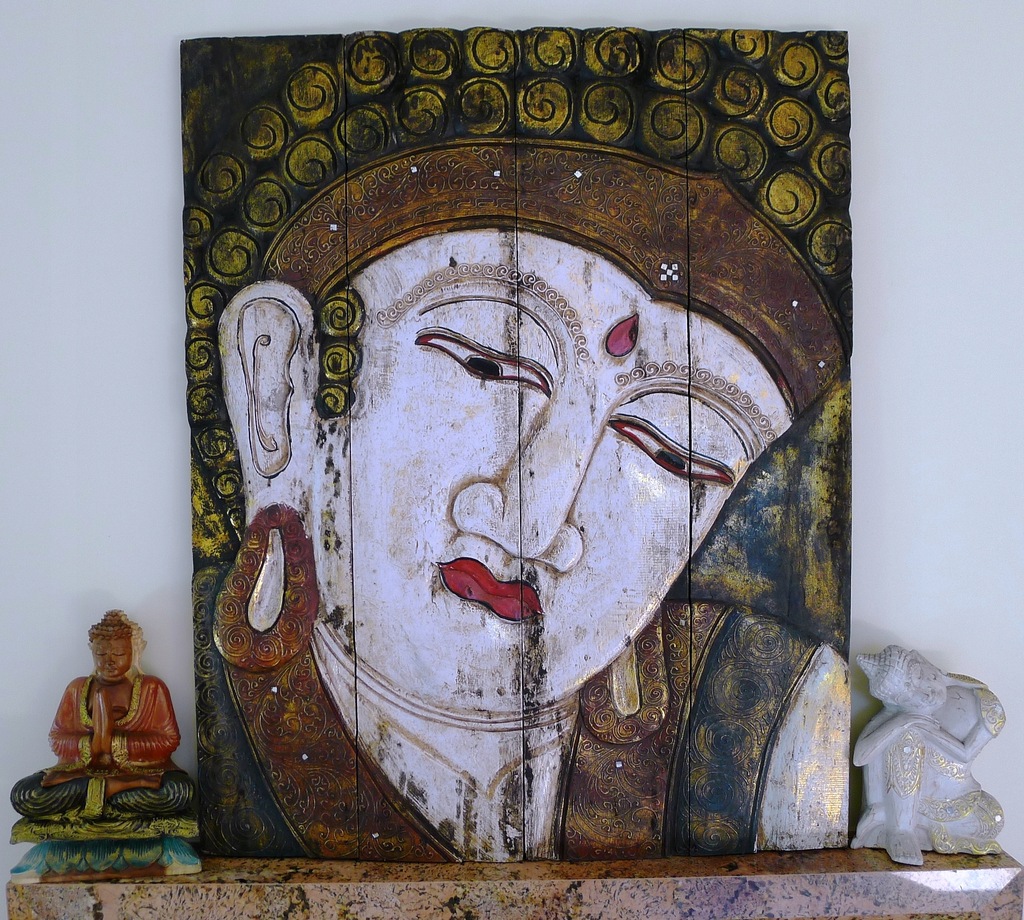 Budda ręcznie polichromowana płaskorzeźba Budha
