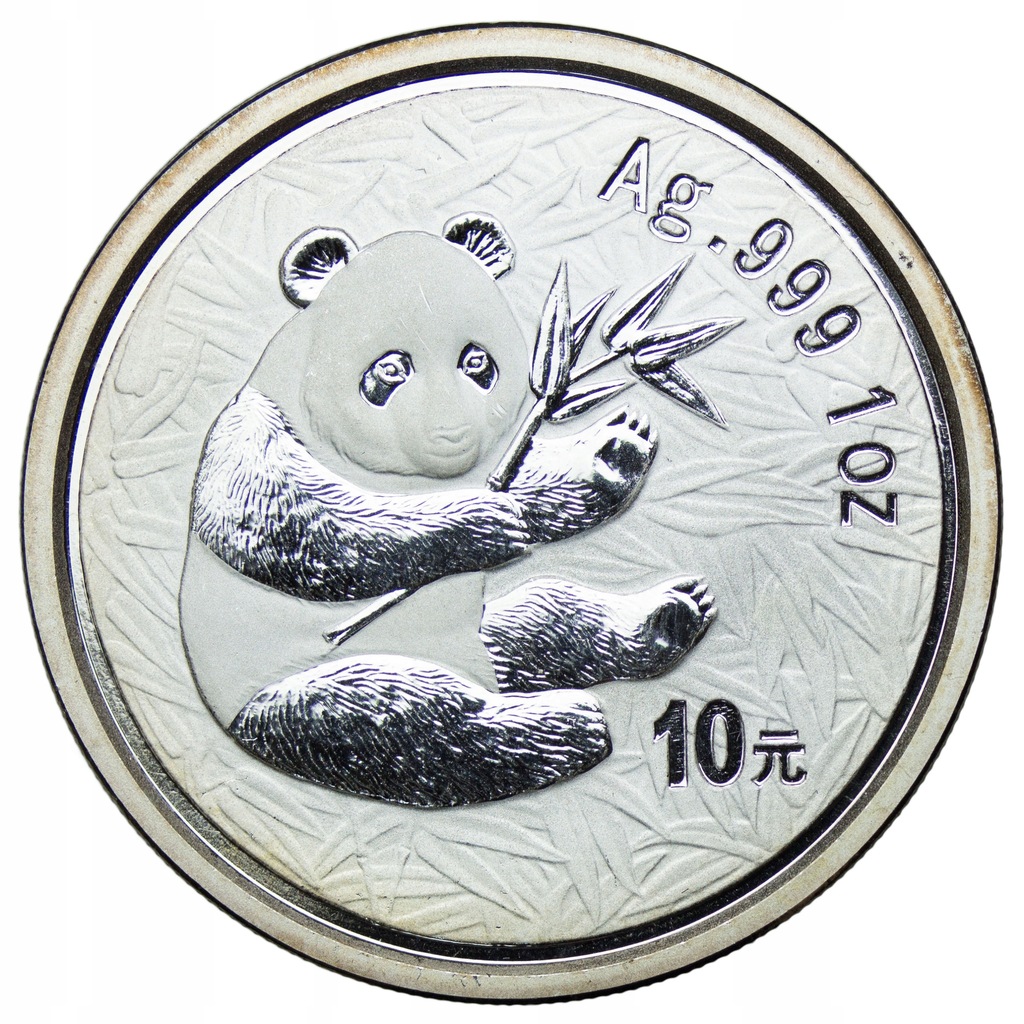 Chiny 10 yuan 2000, Panda, 1 oz Ag999, matowy pierścień, Stan 1/1-, RZADKA