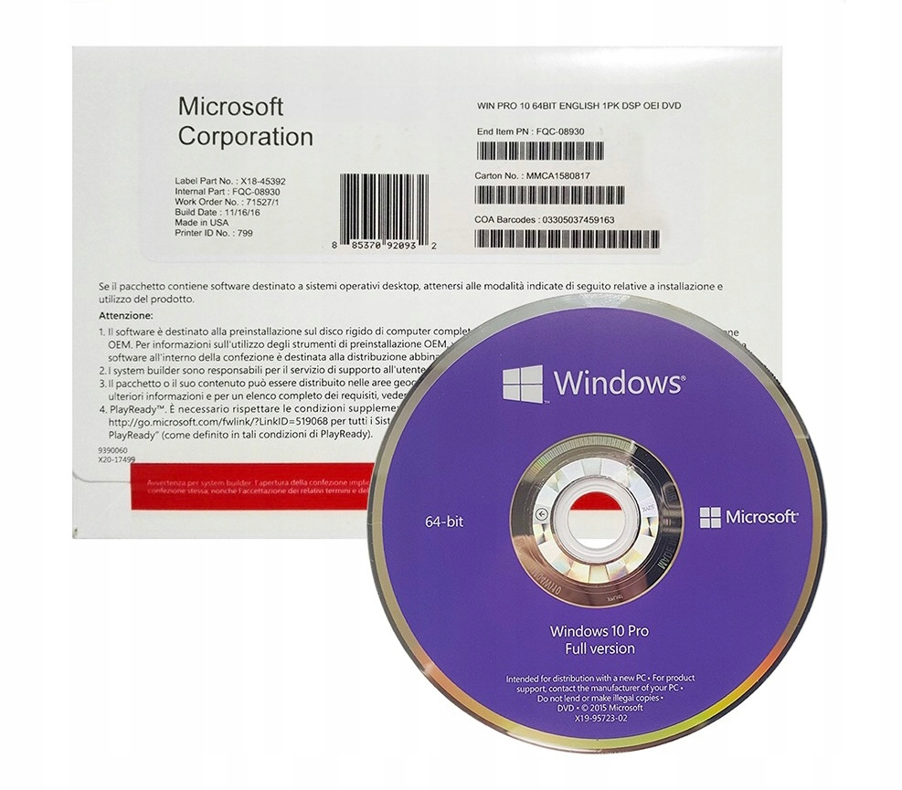 Microsoft Windows 10 Pro wersja angielska 64 Bit