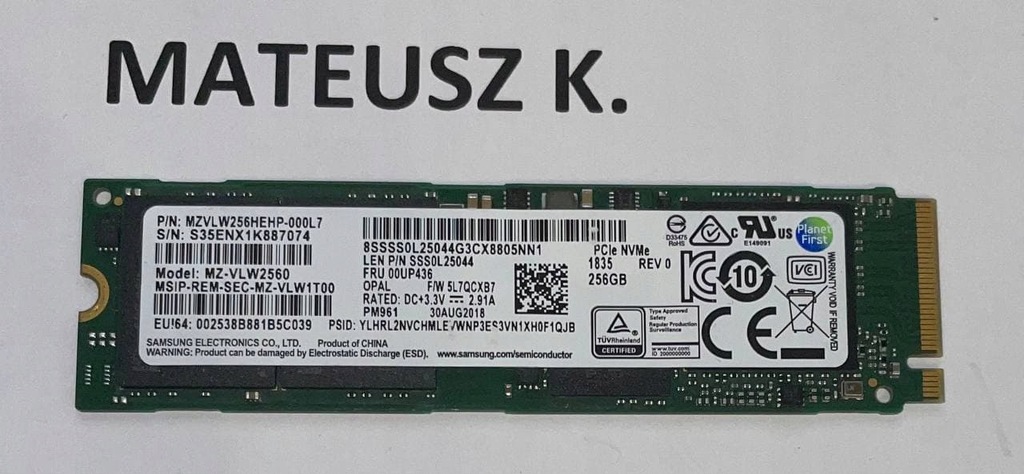DYSK SSD 256GB Samsung PM961 MZ-VLW2560 TLC 10609987889