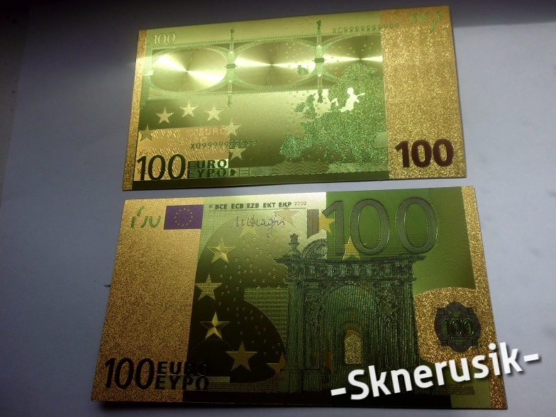 100 euro  banknot  - pozłacany 24 k złotem